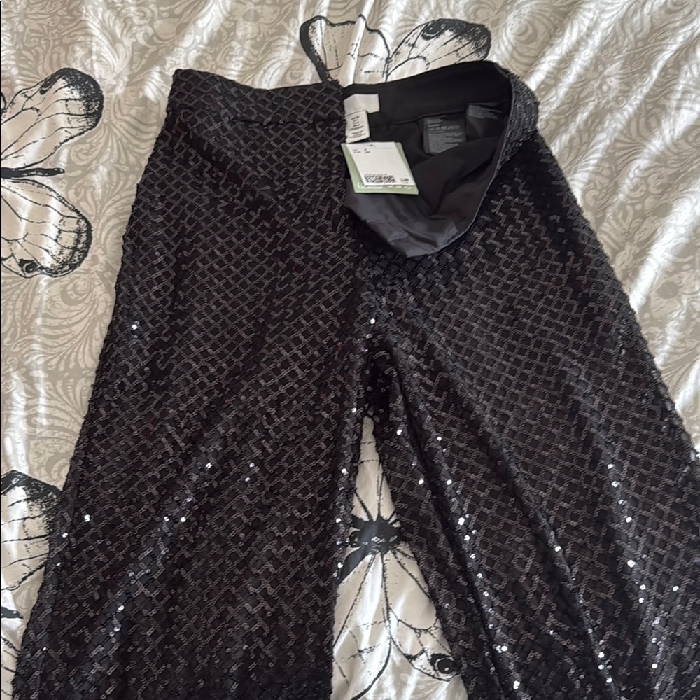 H&M Black Sequin Straight Leg Pants